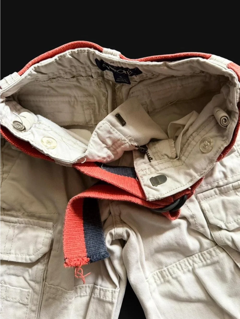 Cherokee Khaki Cargo Shorts with Striped Belt - Size 5